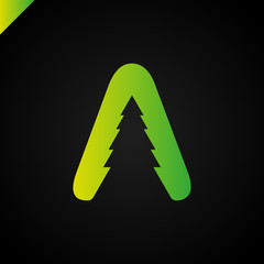 New Year or Christmas Tree in letter A logo. Negative space font logotype