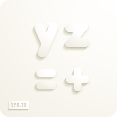 3d Joyful set of cut paper vector lowercase letters, y,z,equal, plus. Eps 10.