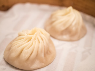 Fototapeta na wymiar Closeup of Xiao Long Bao, Streamed Pork Dumplings Taiwan food 3