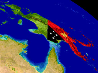 Papua New Guinea with flag on Earth