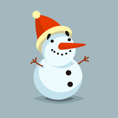 Happy Snowman in red hat vector icon flat helper or game character