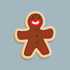 Brown Gingerbread man Christmas cookie character Vector illustration.
