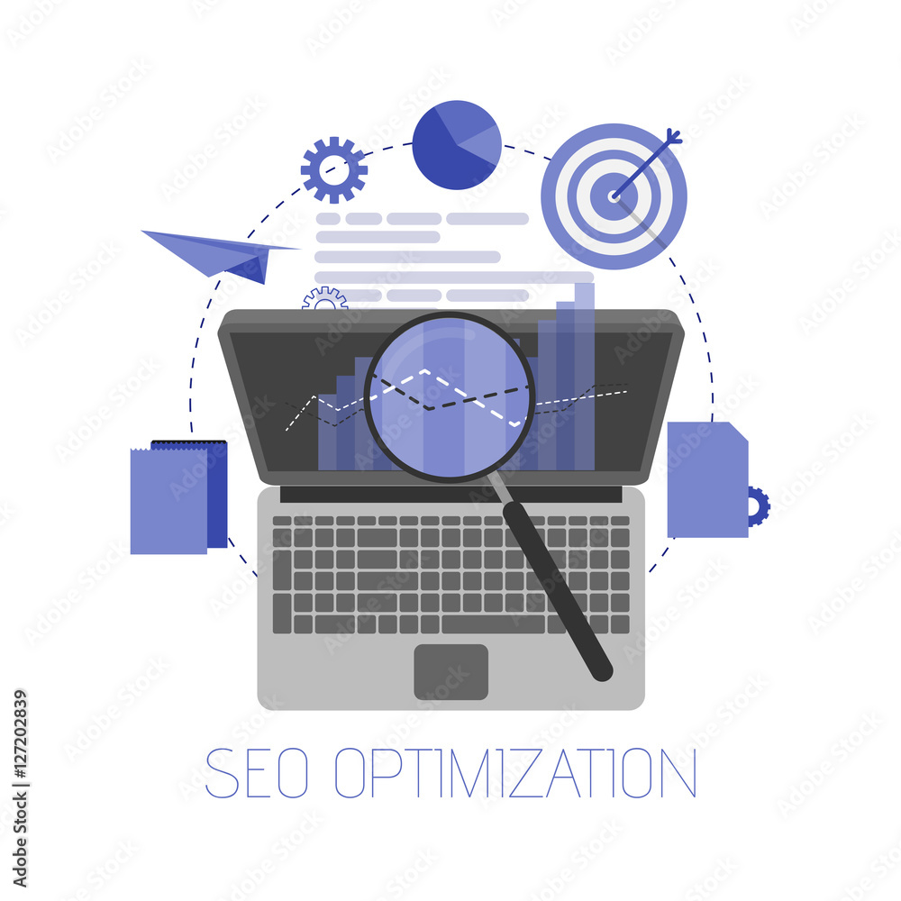 Poster vector illustration. flat background. seo. search engine optimization. app development.