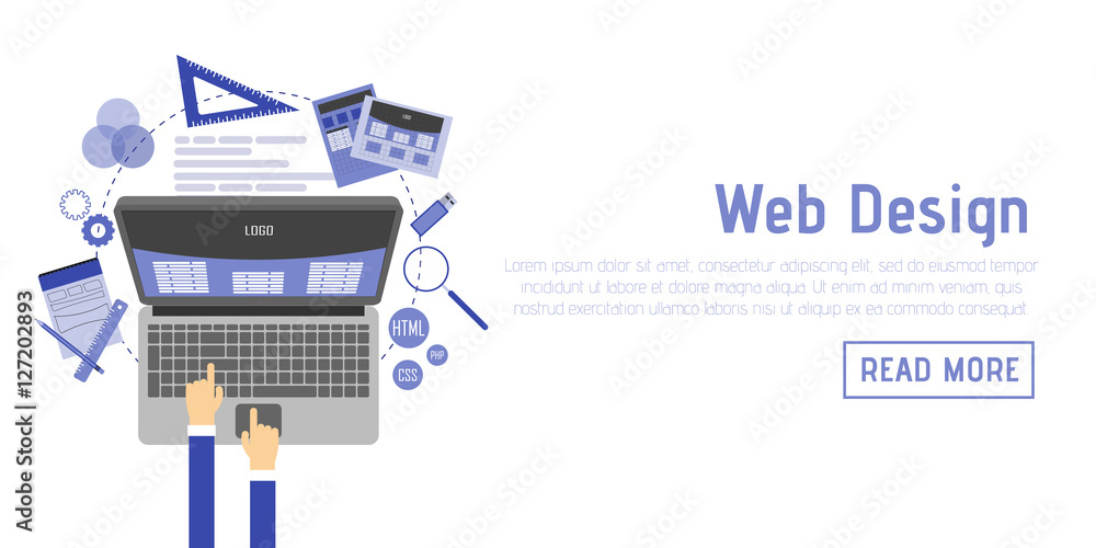 Poster Abstract flat vector illustration of web design and development concepts. Elements for mobile and web applications