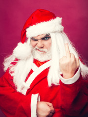 Christmas man showing middle finger