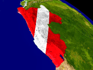 Peru with flag on Earth