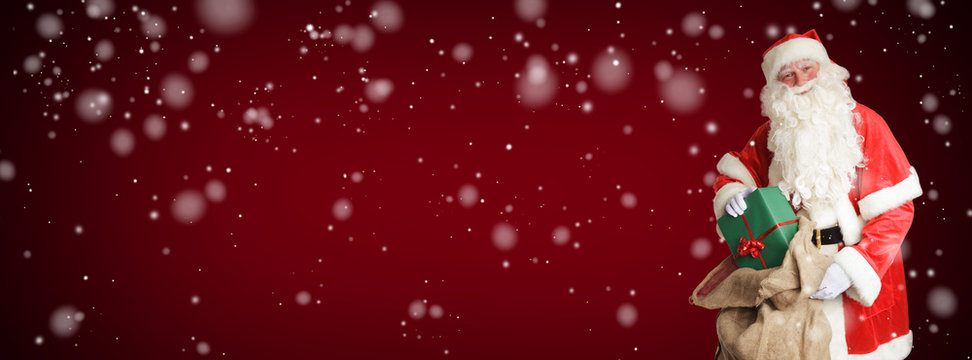 Weihnachtsmann mit Geschenken und Jutesack Banner