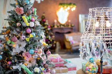 Christmas interior in pastel colors