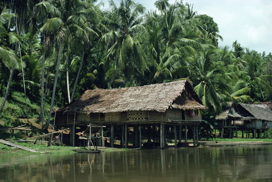 Hut on stilts beside the Kari Wari River, Papua New Guinea Islands