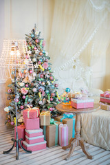 Christmas interior in pastel colors