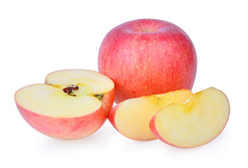 Fresh red apple and slice isolated on white background