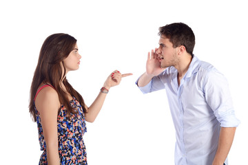 Portrait of couple fighting.