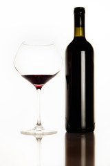 Bottle red wine and glass 