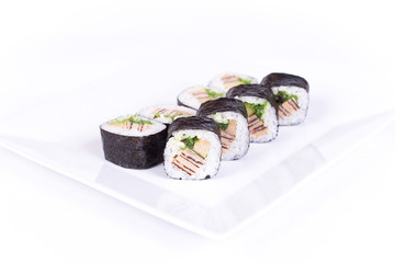 Sushi plate on white background