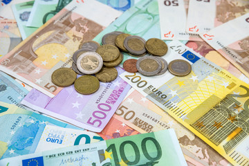 euro money - background with banknotes and coins