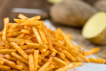 Some fried Potato Sticks (close-up shot)