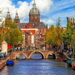 Fotobehang Beautiful romantic canals of Amsterdam, Holland © Freesurf