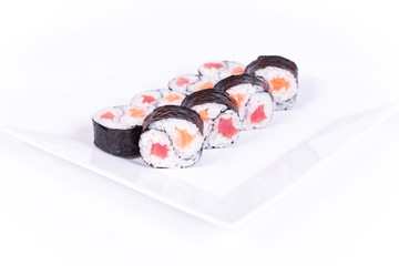 Sushi plate on white background