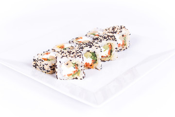 Sushi plate on white background