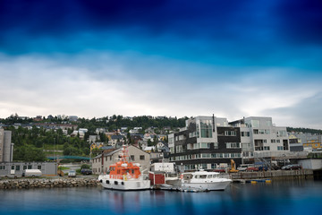 Fototapeta na wymiar Tromso quay postcard background