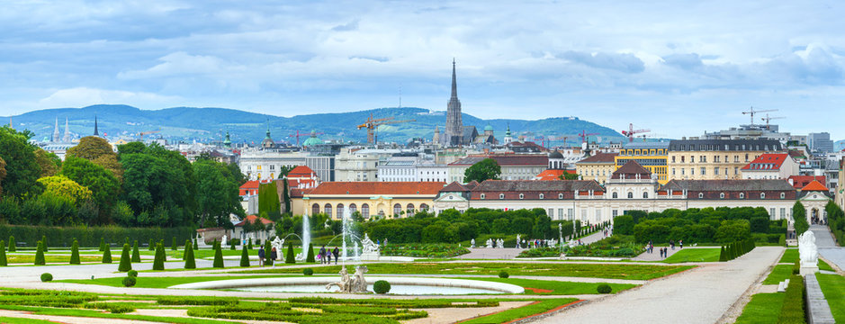 Panorama a baroque park at the Belvedere Castle in Vienna, Austria