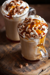 cafe latte with whipped cream and caramel