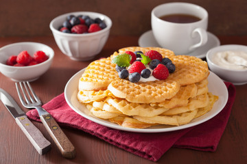 waffles with creme fraiche and berries for breakfast