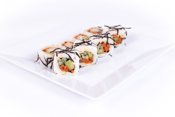 Sushi plate on white background