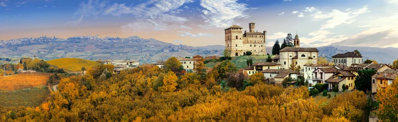 Gordijnen Castello di Grinzane en dorp - een van de beroemdste wijnstreken van Italië © Freesurf