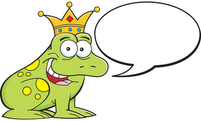 Cartoon illustration of a frog wearing a crown with a caption balloon.