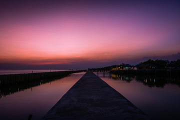 Sunset by the sea coastal Bangkok, Thailand