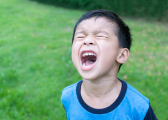 Young Asian boy are Angry on the park