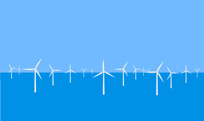 Vector image of an offshore wind turbine farm