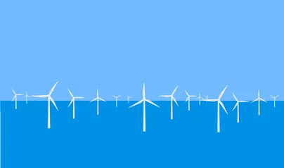 Fotobehang Vector image of an offshore wind turbine farm © alarts