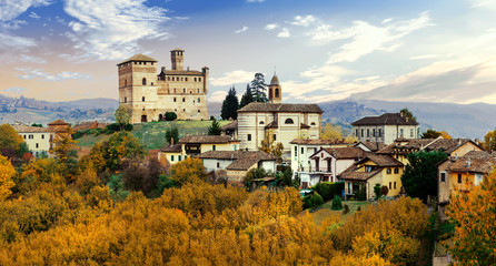 Castello di Grinzane and village - one of the most famous vine route of Chianti. Italy