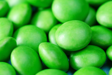 Green Tablets Or Drugs In The Form Of Round Shape. Closeup. Macro.