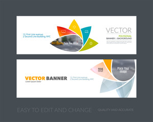 Vector set of modern horizontal website banners with geometric f