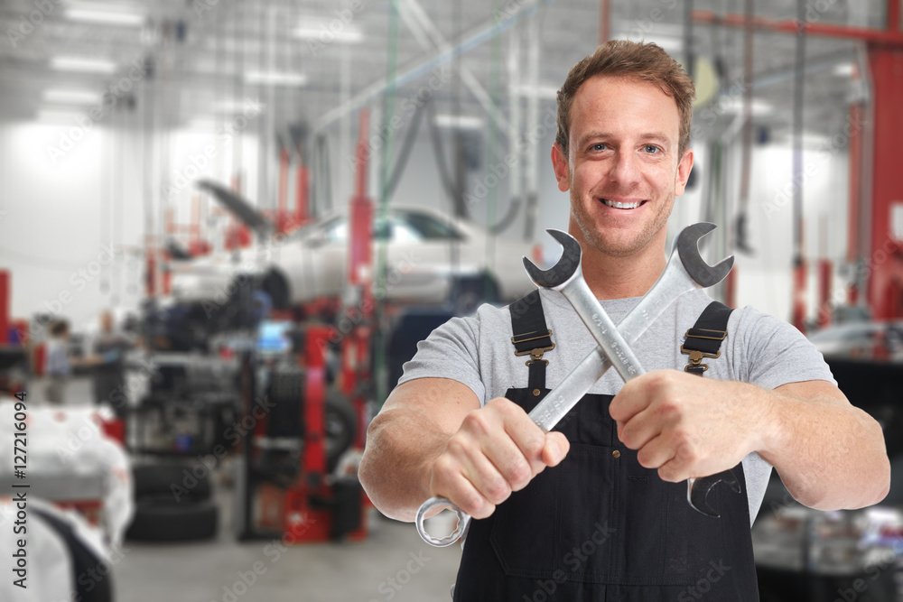 Wall mural car mechanic.