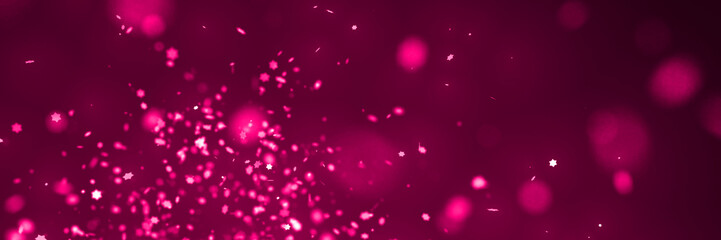 glitter banner: festive star-shaped glitter in shades of pink with bokeh effect in front of a dark background - obrazy, fototapety, plakaty