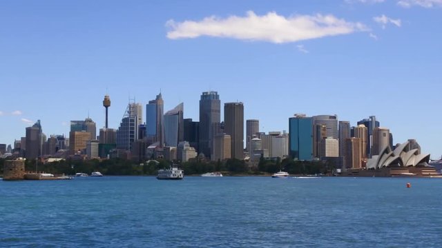 Sydney city skyline as seen from Sydney Harbour n New South Wales, Australia.