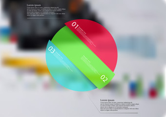Rounded infographic template with object askew divided to three parts