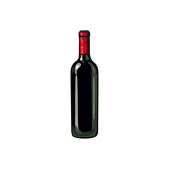 Red wine bottle, sketch style vector illustration isolated on white background. Realistic hand drawing of an unlabeled, unopened wine bottle