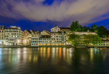 Fototapeta na wymiar Night view of historic Zurich city center on summer, Canton of Zurich, Switzerland.