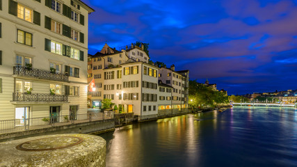 Night view of historic Zurich city center  on summer, Canton of Zurich, Switzerland.