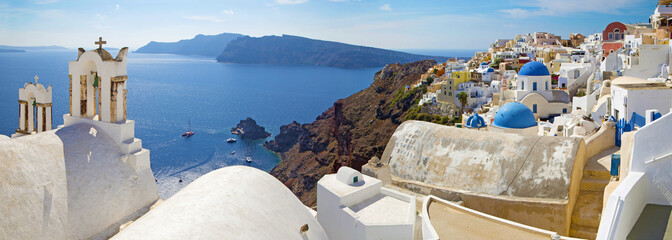 Santorini - The panorama of Oia and the Therasia island in the background.
