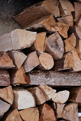 Pile of chopped fire wood logs.
