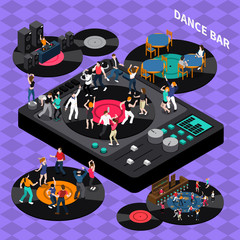 Dance Club Bar Isometric Composition Poster 