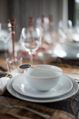 dinner setting on restaurant table