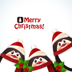 Funny penguins. Winter background