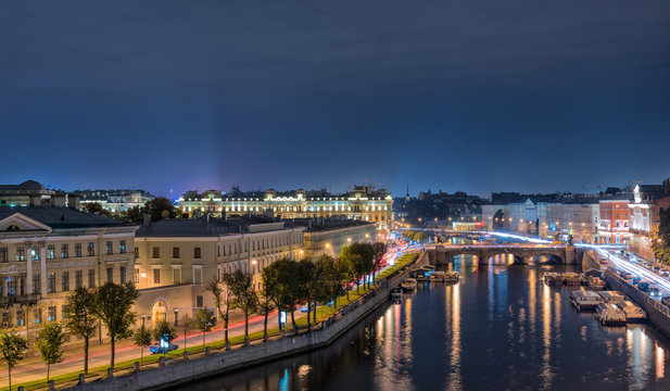 Fontanka river, Anichkov Bridge, St Petersburg, Russia